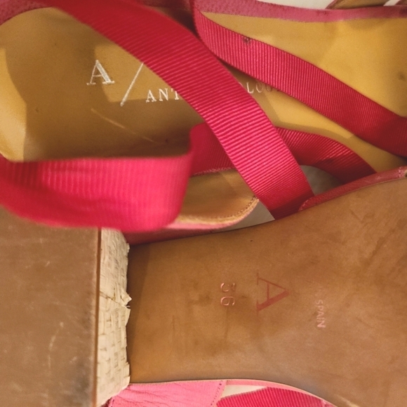 Anthropology Leather & Ankle Wrap 2.5 in Heel Sandals Pink Size 6 - Picture 4 of 7